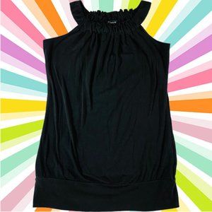 Cool Black The 1955 Vintage Collection Long banded Jersey Top with gathered neck